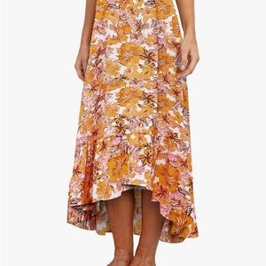 Simple Fun Floral High-Low Skirt in Orange, Pink and White